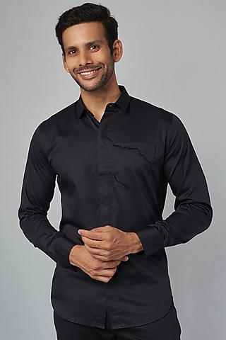 Black Cotton & Silk Shirt by 28 Moons