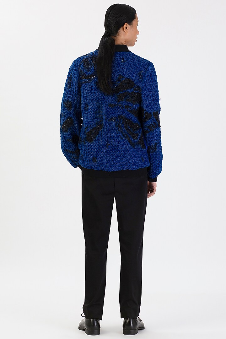 Navy Blue Linen Hand-Dyed Bomber Jacket by 28 Moons at Pernia's Pop Up Shop