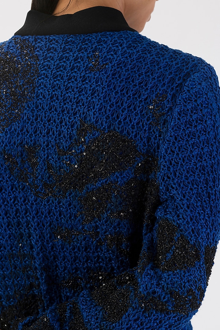 Navy Blue Linen Hand-Dyed Bomber Jacket by 28 Moons at Pernia's Pop Up Shop