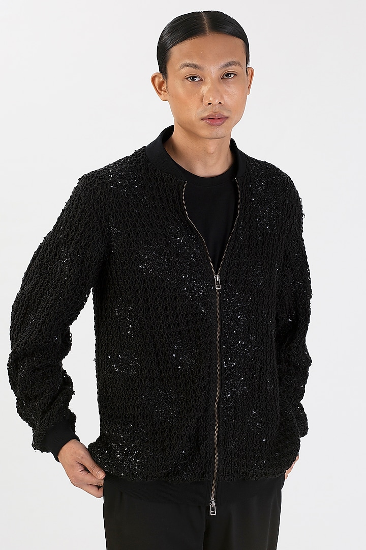 Black Linen Hand-Dyed Bomber Jacket by 28 Moons