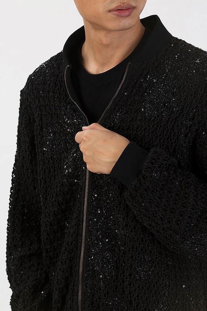 Black Linen Hand-Dyed Bomber Jacket by 28 Moons at Pernia's Pop Up Shop