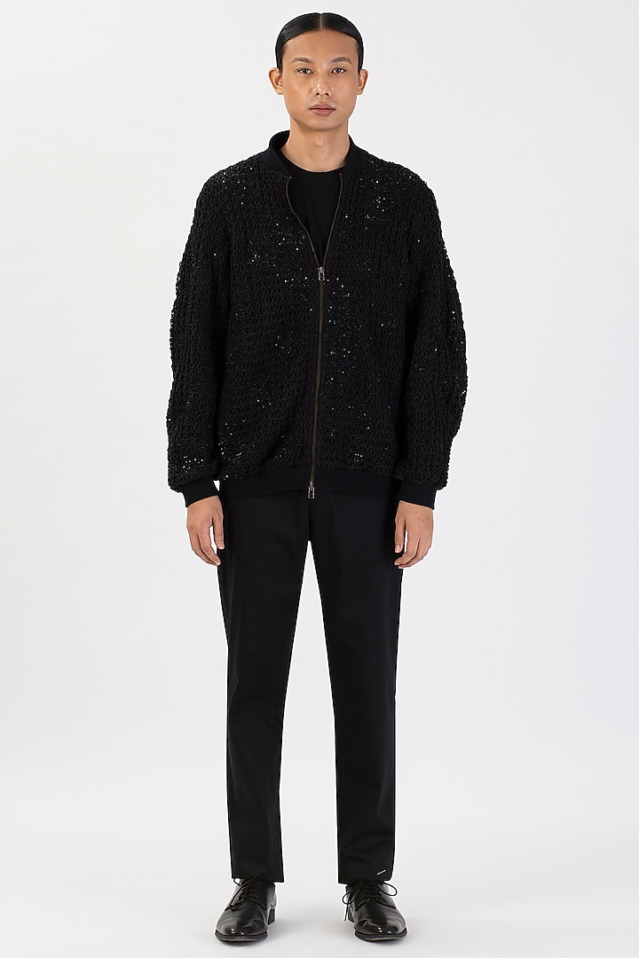 Black Linen Hand-Dyed Bomber Jacket by 28 Moons at Pernia's Pop Up Shop