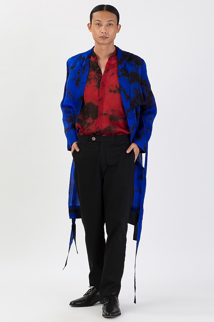 Blue Pure Silk Hand-Dyed Sheer Trench Coat by 28 Moons at Pernia's Pop Up Shop