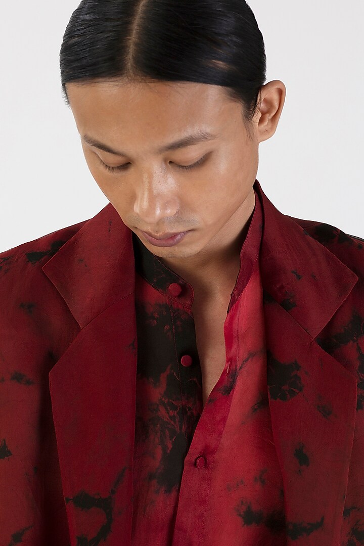 Red Pure Silk Hand-Dyed Sheer Trench Coat by 28 Moons at Pernia's Pop Up Shop