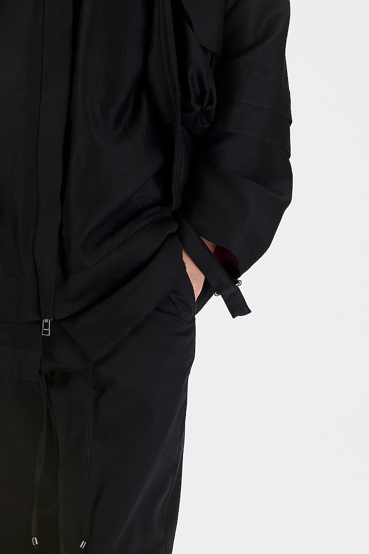Black Handwoven Silk Wool Layered Jacket by 28 Moons at Pernia's Pop Up Shop