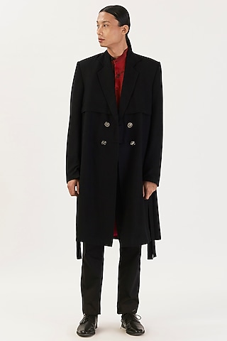 Black Pashmina Silk Trench Coat by 28 Moons