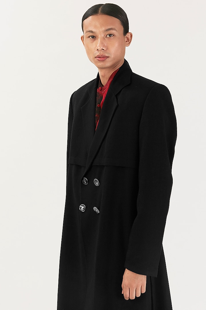 Black Pashmina Silk Trench Coat by 28 Moons at Pernia's Pop Up Shop