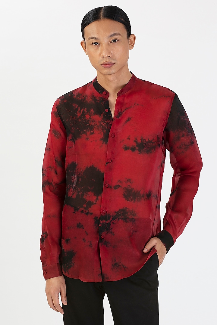 Red Silk Hand-Dyed Shirt by 28 Moons