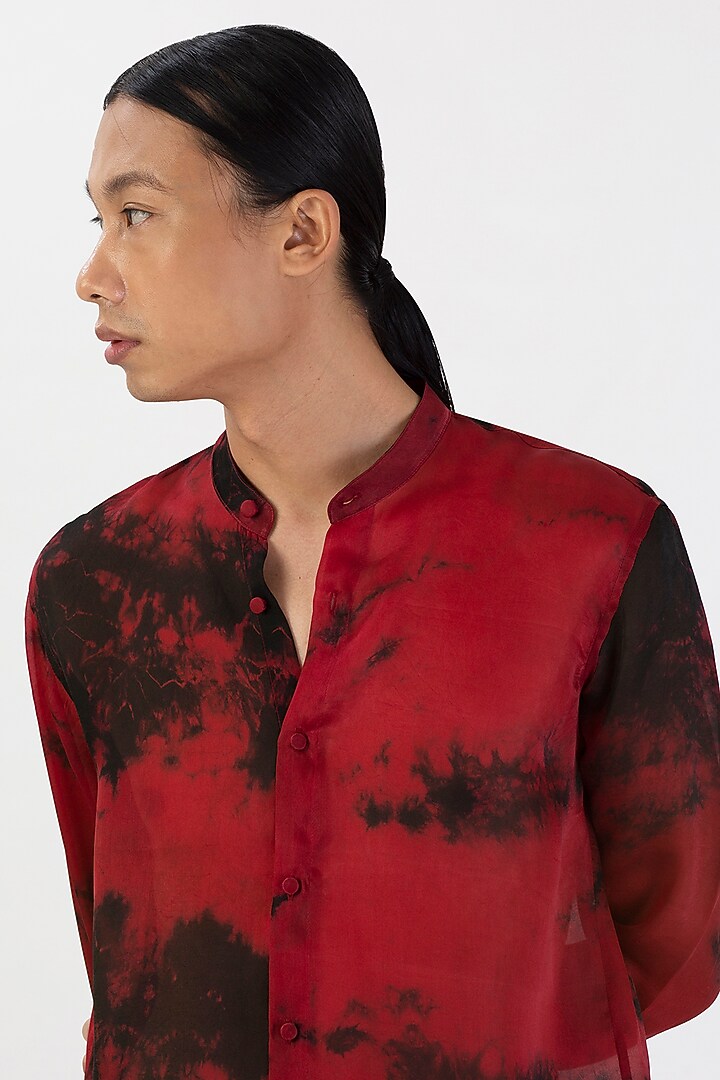 Red Silk Hand-Dyed Party Wear Shirt by 28 Moons at Pernia's Pop Up Shop