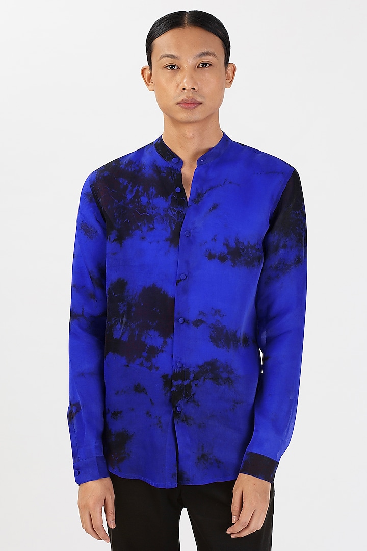 Blue Silk Hand-Dyed Shirt by 28 Moons