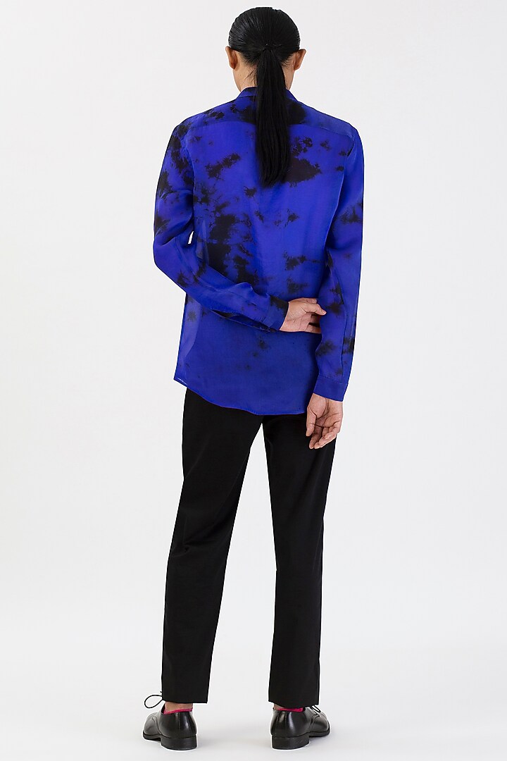 Blue Silk Hand-Dyed Party Wear Shirt by 28 Moons at Pernia's Pop Up Shop