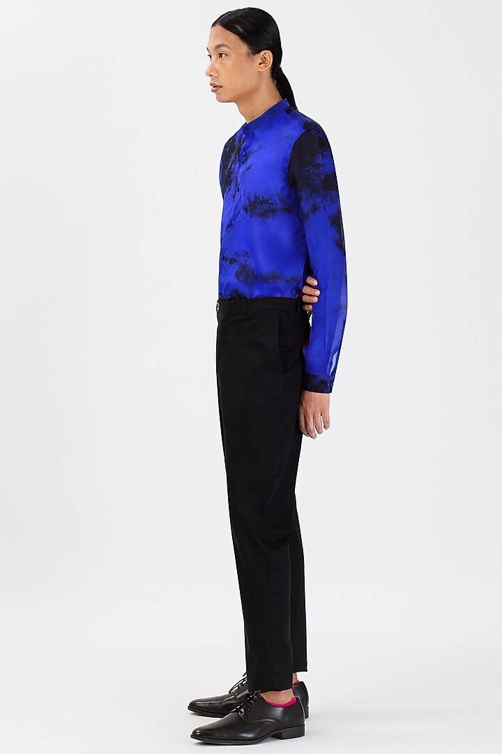 Blue Silk Hand-Dyed Party Wear Shirt by 28 Moons at Pernia's Pop Up Shop