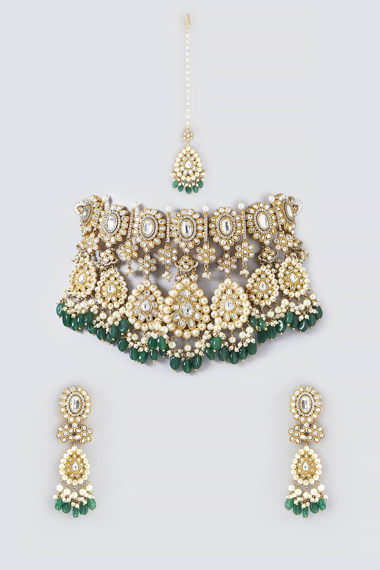 Gold Finish Yellow Kundan Polki & Semi-Precious Stone Necklace Set by Mortantra