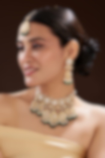 Gold Finish Yellow Kundan Polki & Semi-Precious Stone Necklace Set by Mortantra at Pernia's Pop Up Shop