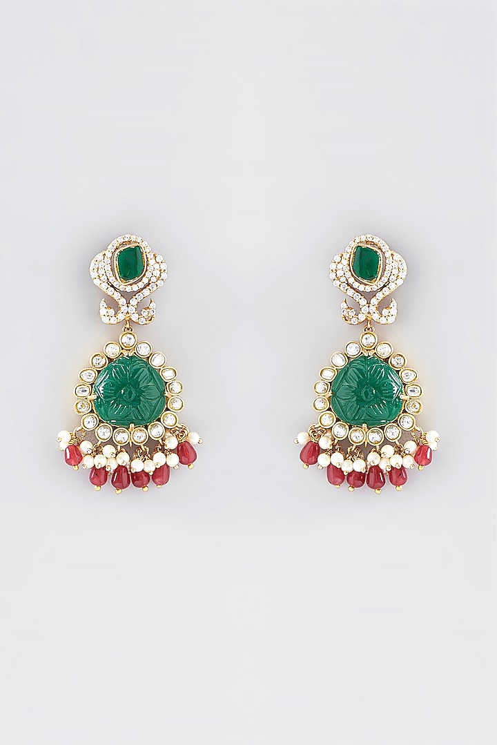 Gold Finish Green Kundan Polki & Semi-Precious Stone Necklace Set by Mortantra at Pernia's Pop Up Shop