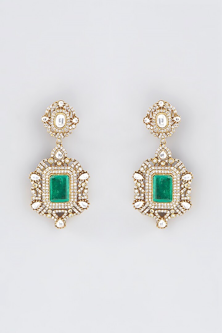 Gold Finish Green Kundan Polki & Semi-Precious Stone Necklace Set by Mortantra at Pernia's Pop Up Shop