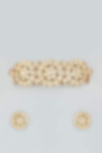 Gold Finish Kundan Polki Choker Necklace Set by Mortantra