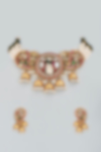 Gold Finish Multi-Colored Stone Choker Necklace Set by Mortantra at Pernia's Pop Up Shop