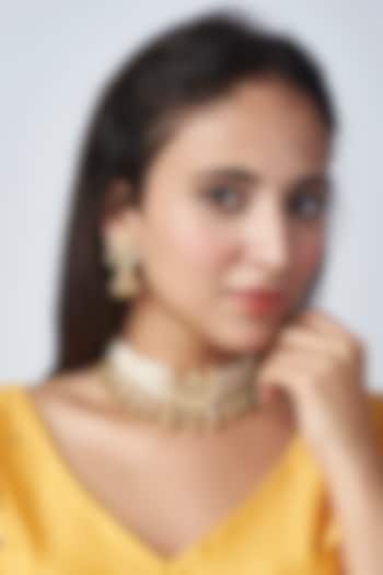 Gold Plated Semi-Precious Stone Choker Necklace Set by Mortantra