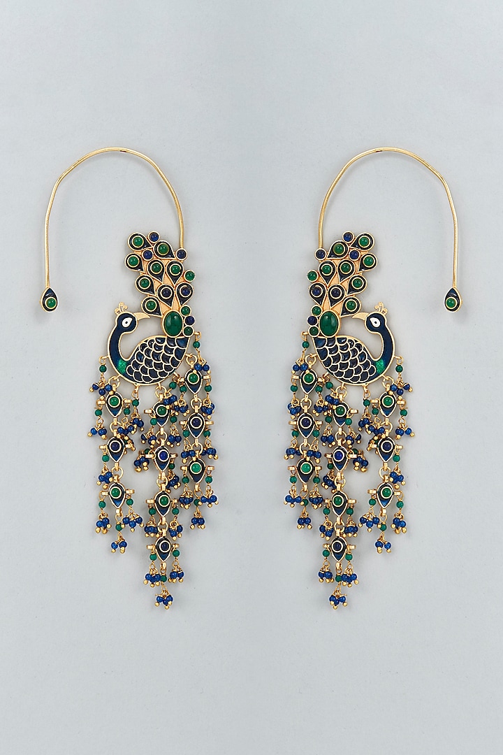 Gold Finish Multi-Colored Stones Dangler Earrings by Mortantra