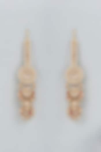 Gold Finish Dangler Earrings With Kundan Polki by Mortantra
