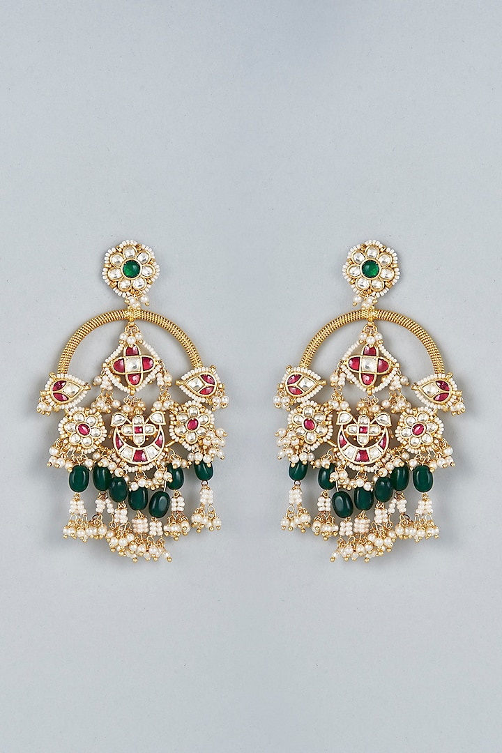Gold Finish Multi-Colored Stone Chandabali Earrings by Mortantra at Pernia's Pop Up Shop