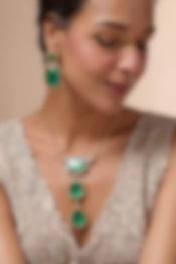 Gold Finish Green Faux Polki Necklace Set by Mortantra at Pernia's Pop Up Shop