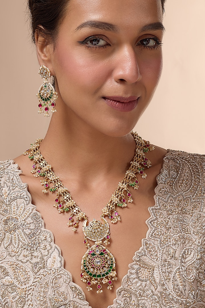 Gold Plated Semi-Precious Bead & Pearl Necklace Set by Mortantra at Pernia's Pop Up Shop