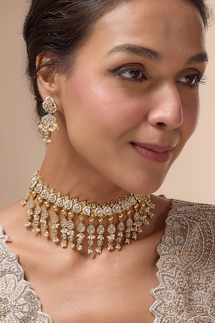 Gold Plated Semi-Precious Bead & Pearl Necklace Set by Mortantra at Pernia's Pop Up Shop