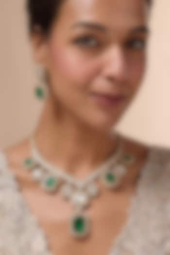 Gold Finish Green Faux Polki Necklace Set by Mortantra at Pernia's Pop Up Shop