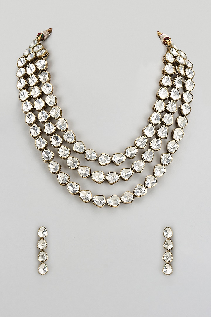 Gold Finish Faux Polki Necklace Set by Mortantra at Pernia's Pop Up Shop