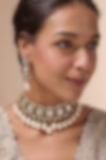 Gold Finish Faux Polki Necklace Set by Mortantra at Pernia's Pop Up Shop