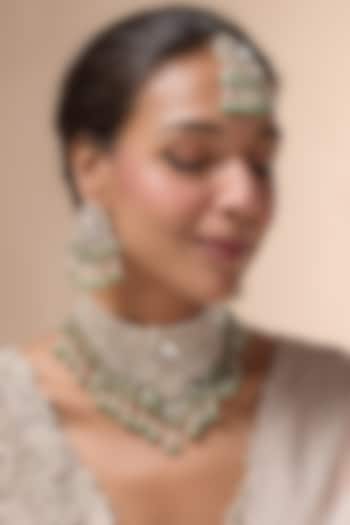 Gold Finish Faux Polki Necklace Set by Mortantra at Pernia's Pop Up Shop