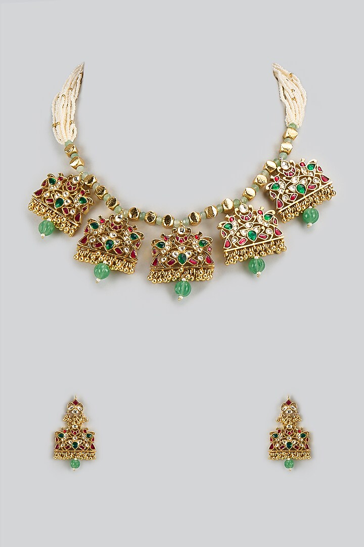 Gold Plated Kundan Polki & Jadau Necklace Set by Mortantra at Pernia's Pop Up Shop