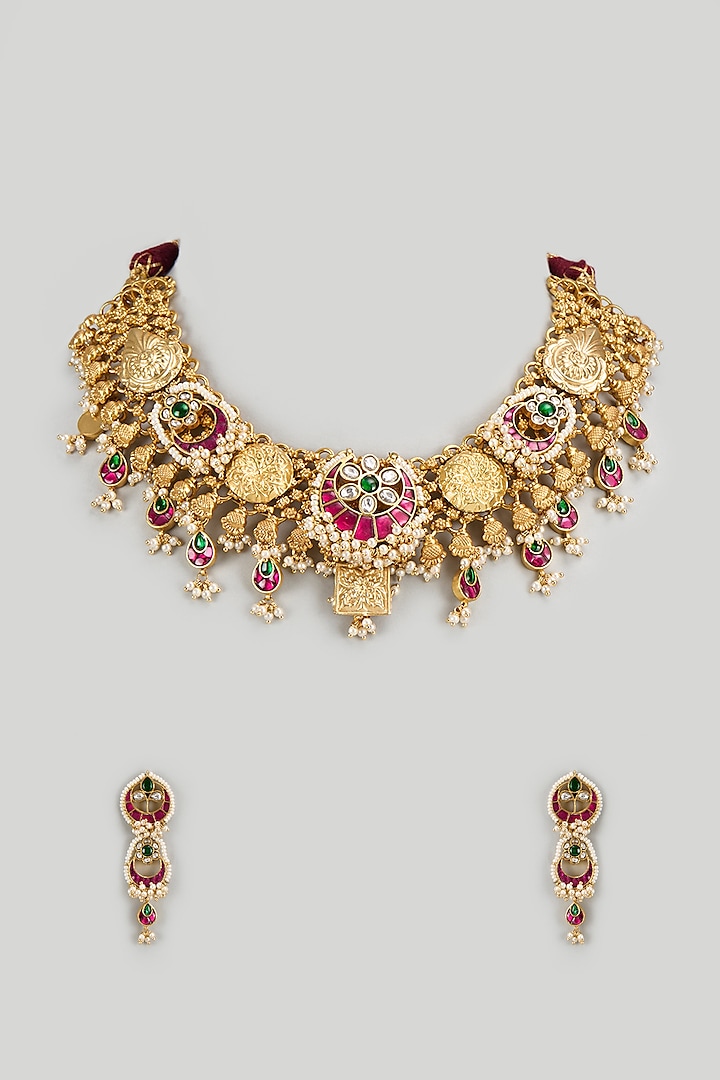 Gold Plated Semi-Precious Beaded & Pearl Necklace Set by Mortantra at Pernia's Pop Up Shop