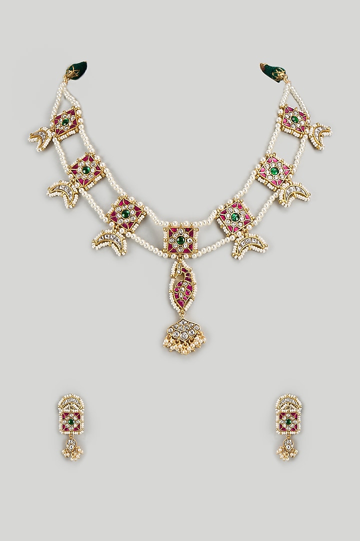 Gold Plated Semi-Precious Beaded & Pearl Necklace Set by Mortantra at Pernia's Pop Up Shop