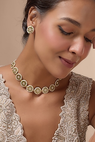 Gold Plated Semi-Precious Beaded & Pearl Necklace Set by Mortantra