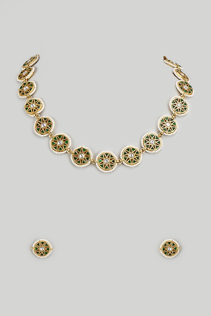 Gold Plated Semi-Precious Beaded & Pearl Necklace Set by Mortantra at Pernia's Pop Up Shop