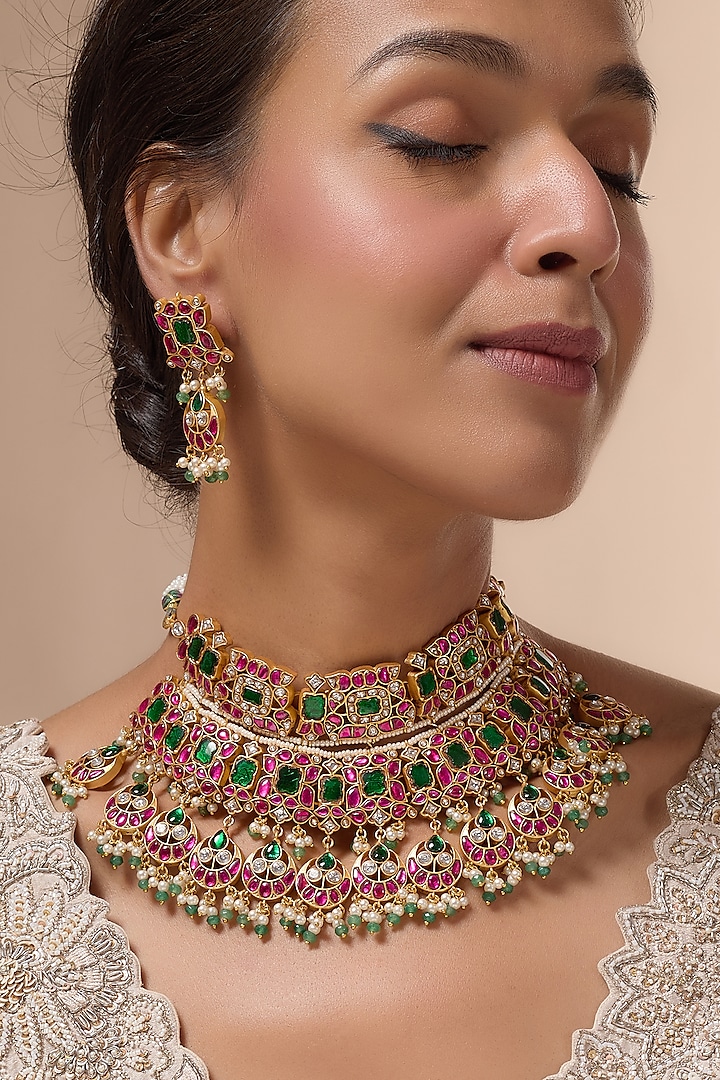 Gold Plated Kundan Polki & Jadau Necklace Set by Mortantra at Pernia's Pop Up Shop