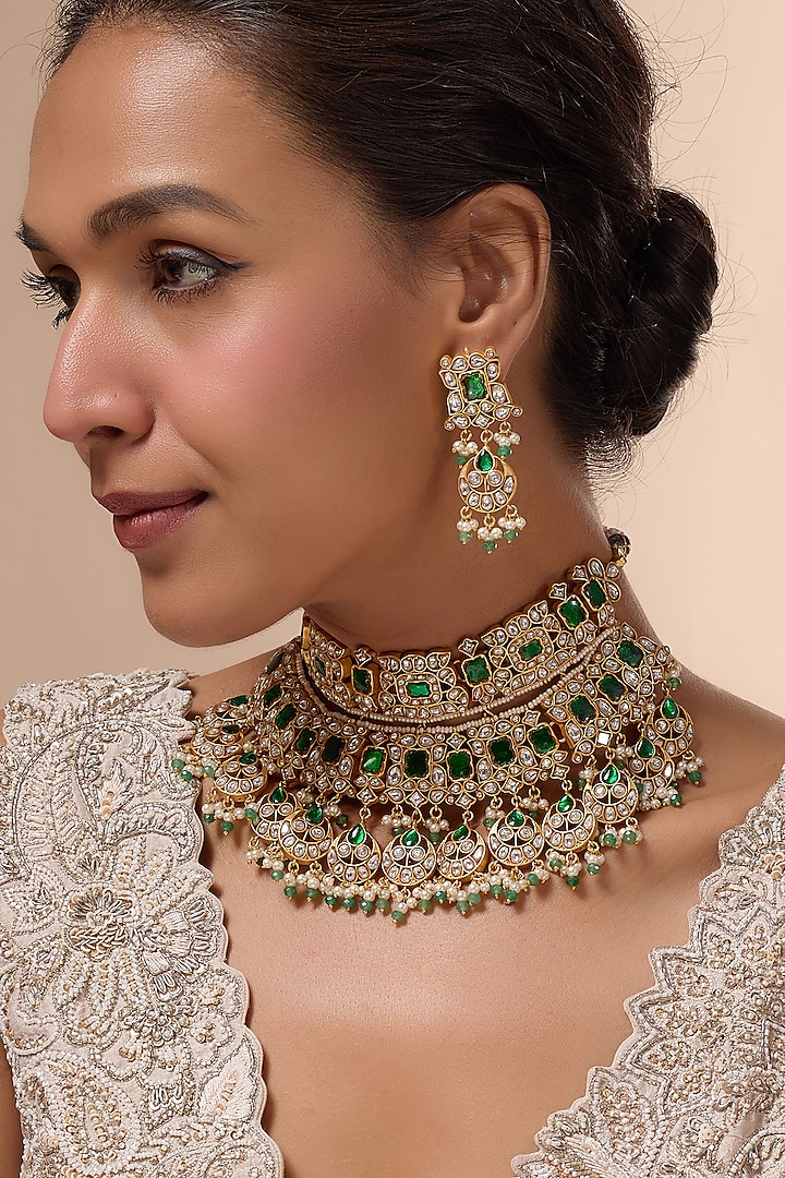 Gold Plated Kundan Polki & Jadau Necklace Set by Mortantra at Pernia's Pop Up Shop