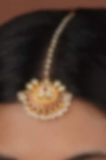 Gold Plated Uncut Polki & Beaded Jadau Maangtikka by Mortantra at Pernia's Pop Up Shop
