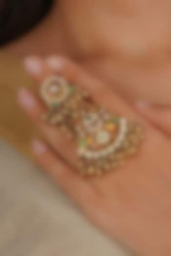 Gold Plated Uncut Polki & Beaded Jadau Ring by Mortantra at Pernia's Pop Up Shop
