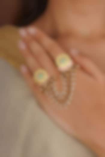 Gold Plated Uncut Polki & Beaded Jadau Ring by Mortantra at Pernia's Pop Up Shop