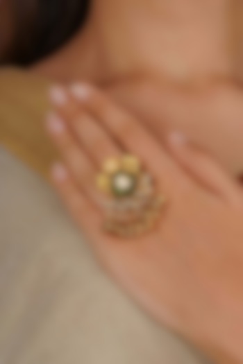 Gold Plated Uncut Polki & Beaded Jadau Ring by Mortantra at Pernia's Pop Up Shop