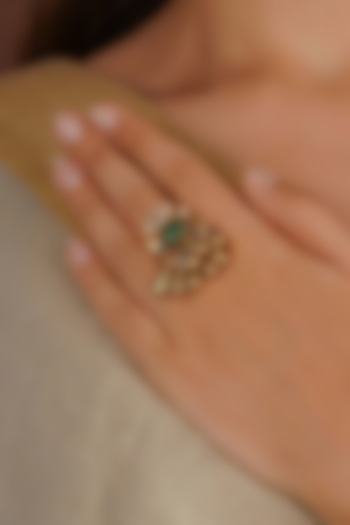 Gold Plated Uncut Polki & Beaded Jadau Ring by Mortantra at Pernia's Pop Up Shop