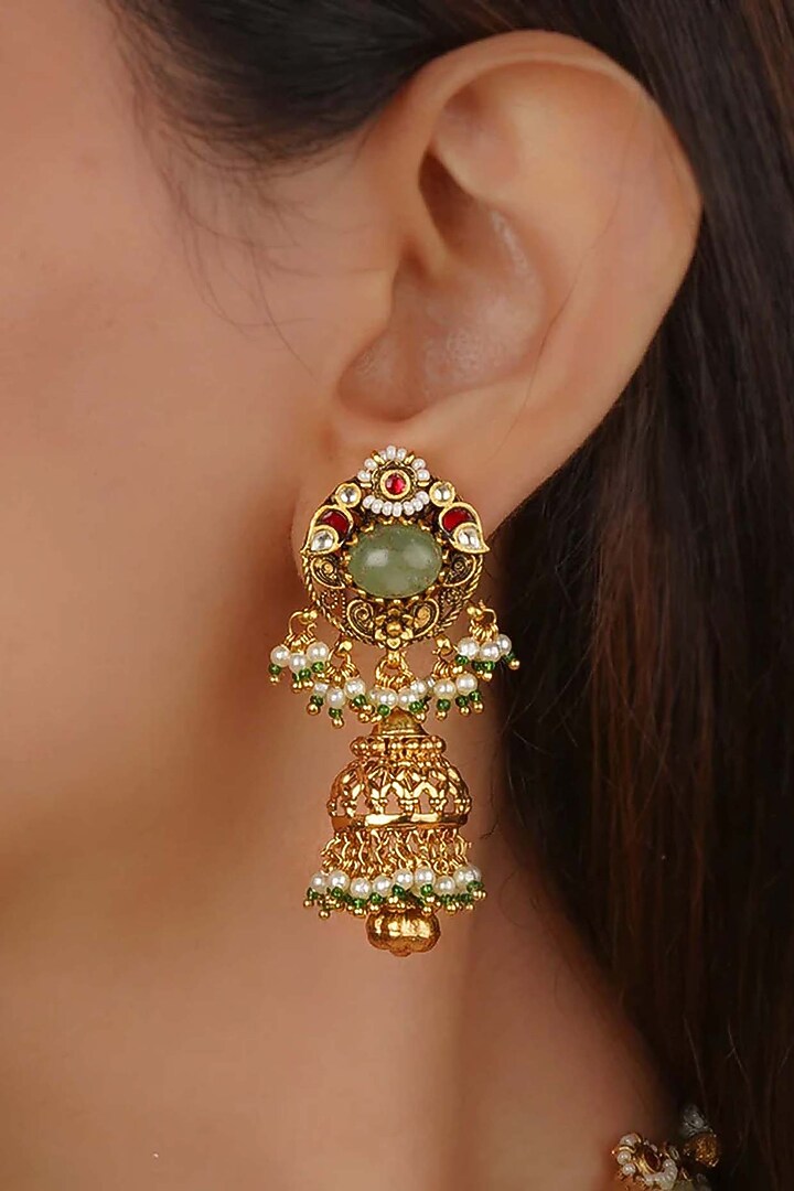 Gold Finish Jadau Kundan Polki Choker Necklace Set by Mortantra at Pernia's Pop Up Shop