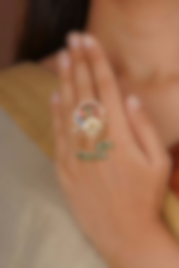 Gold Plated Uncut Polki & Beaded Jadau Ring by Mortantra at Pernia's Pop Up Shop