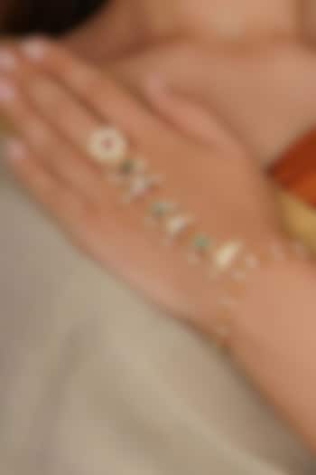 Gold Plated Uncut Polki & Beaded Jadau Haathphool by Mortantra at Pernia's Pop Up Shop