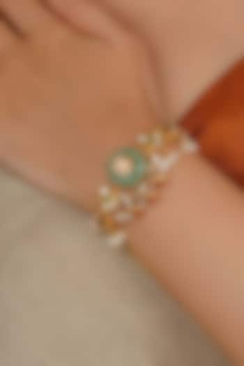 Gold Plated Uncut Polki & Beaded Jadau Bracelet by Mortantra at Pernia's Pop Up Shop