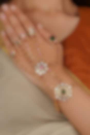 Gold Plated Uncut Polki & Beaded Jadau Haathphool by Mortantra at Pernia's Pop Up Shop